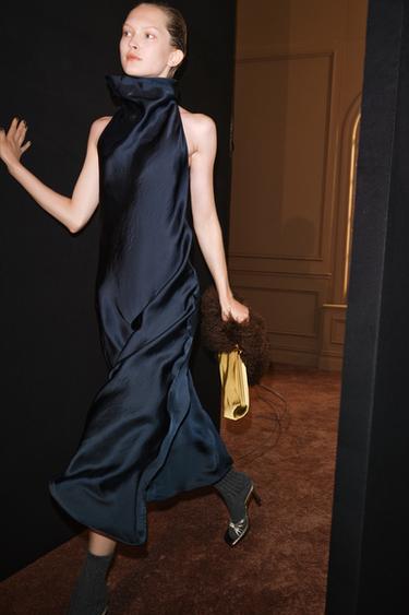 ZW COLLECTION HALTER SATIN MIDI DRESS — Navy blue 1