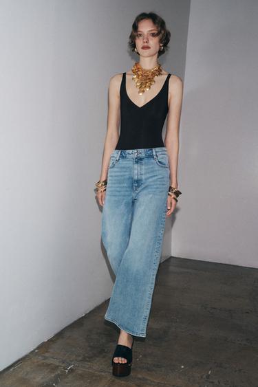 JEANS ZW COLLECTION WIDE LEG CINTURA SUBIDA - Azul-claro da Zara