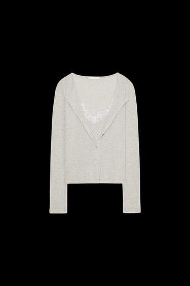 Zara LACE COMBINATION JACKET TOP - Sand / Marl - Image 0