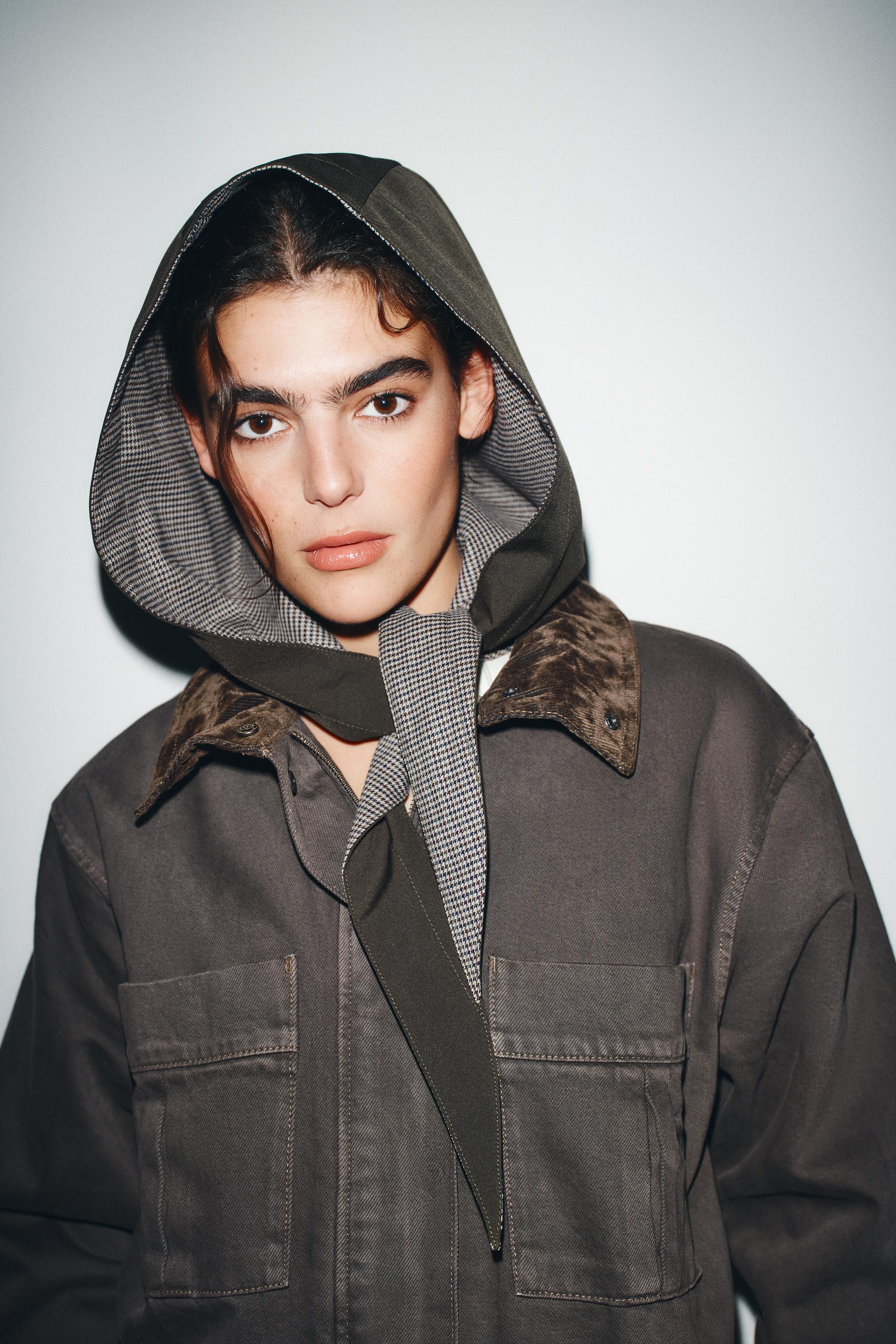 チェック柄コンビフード - ゴールデンブラウン | ZARA Japan / 日本