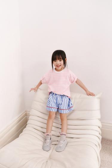 Zara 條紋短褲 - 藍色