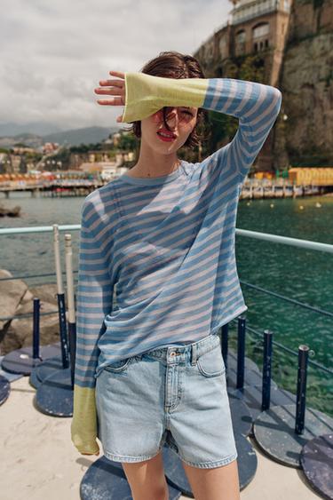 JERSEY FINO RAYAS - Azul cielo de Zara