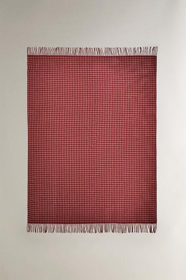CHECK THROW WITH FRINGING - Burgundy by Zara