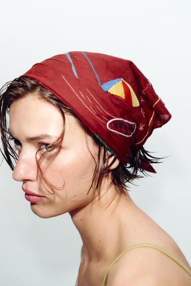 LENÇO BANDANA ESTAMPADO BORDADOS - Telha da Zara - Imagem 0