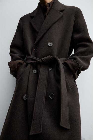 MANTEAU CROISÉ AVEC LAINE ET CEINTURE - Marron de Zara - Image 6