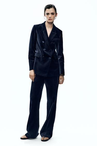 Zara ZW COLLECTION VELVET BLAZER - Dark navy