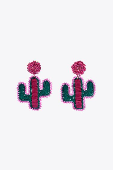 СЕРЬГИ «КАКТУС» СО СТРАЗАМИ И РАФИЕЙ — РОЗОВЫЙ от Zara