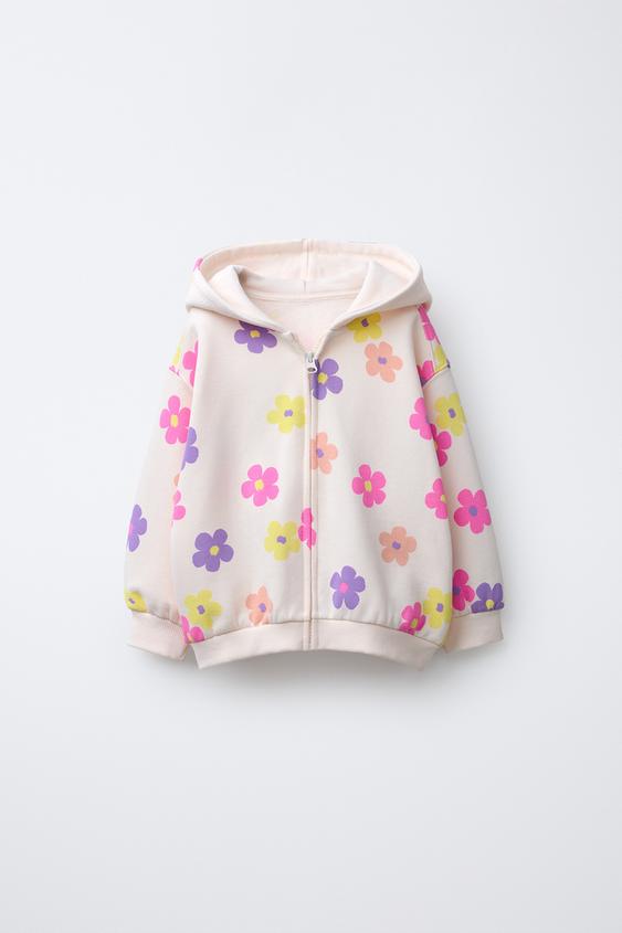 PRINTED ZIP-UP HOODIE - Mauve by Zara - Image 0