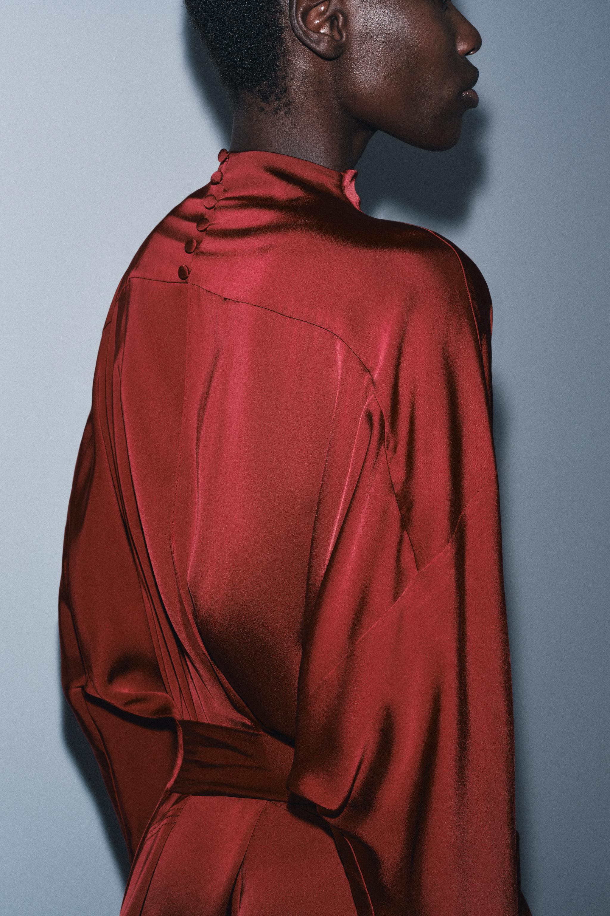 サテンリボンワンピース ZW COLLECTION - ワイン | ZARA Japan / 日本