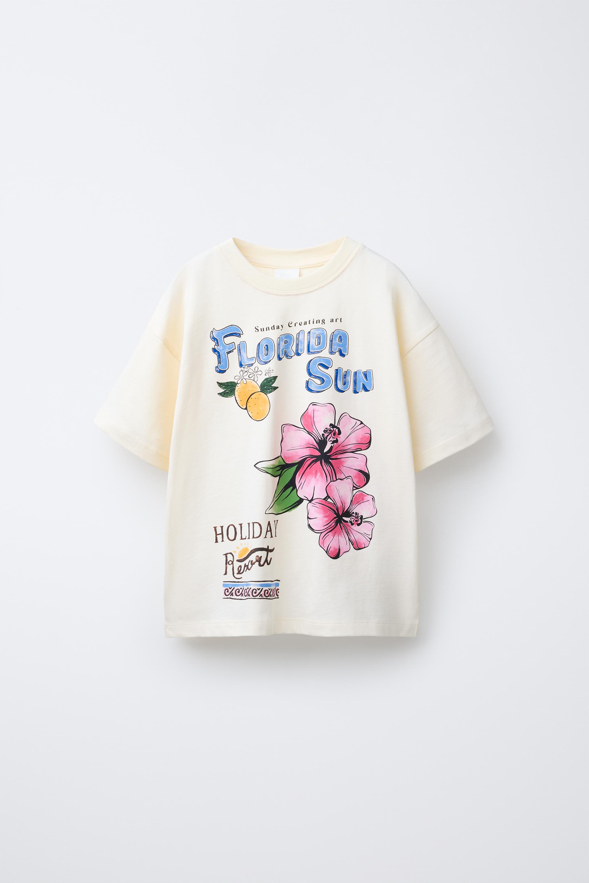 FLORAL PRINT T-SHIRT Ecru ZARA Australia