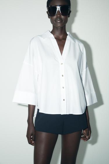 Zara POPLIN SHIRT WITH VOLUMINOUS SLEEVES - White
