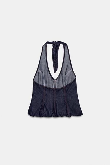 TOP Z1975 HALTER DENIM BALLON - Bleu de Zara - Image 5