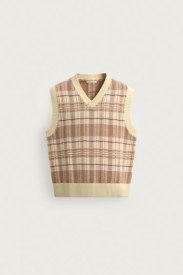 CHECK JACQUARD KNIT WAISTCOAT - Yellow by Zara