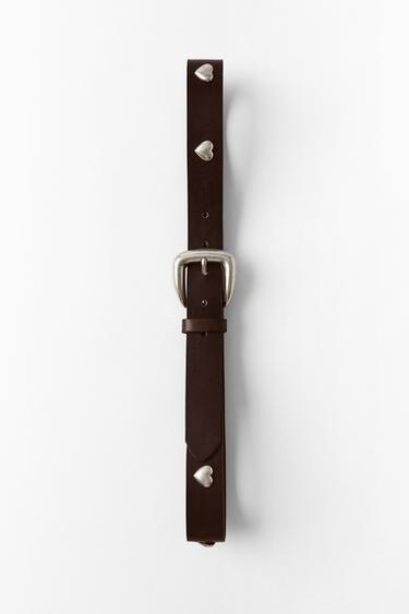 CINTURÓN PIEL 100% TACHAS CORAZÓN - Marrón de Zara