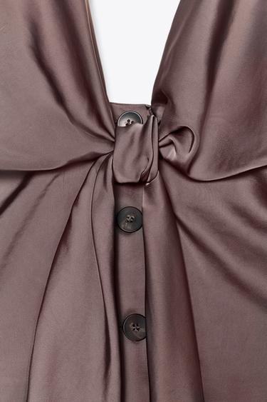 KNOT DETAIL SATIN WAISTCOAT JUMPSUIT - Brown / Taupe by Zara - Image 8