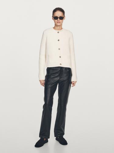 Zara Short knit cardigan with gold button details - Oyster-white