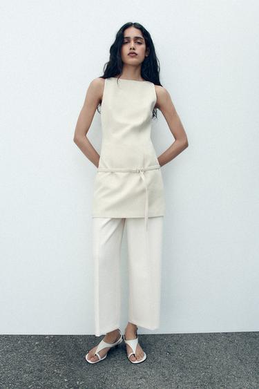 MINI DRESS WITH BELT - Pastel yellow by Zara - Image 0