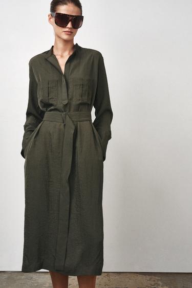 ZW COLLECTION MIDI BELTED DRESS - Mid-green by Zara - Image 4