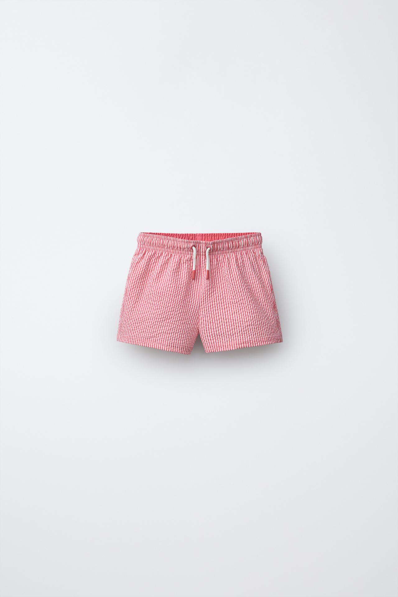 1-6 YEARS/ STRIPED SEERSUCKER SWIM SHORTS — Coral
