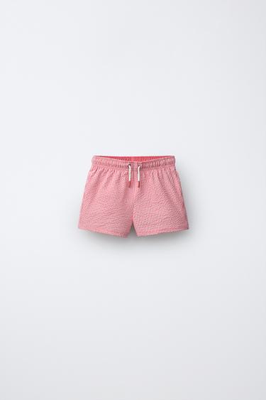 1-6 YEARS/ STRIPED SEERSUCKER SWIM SHORTS - Coral by Zara