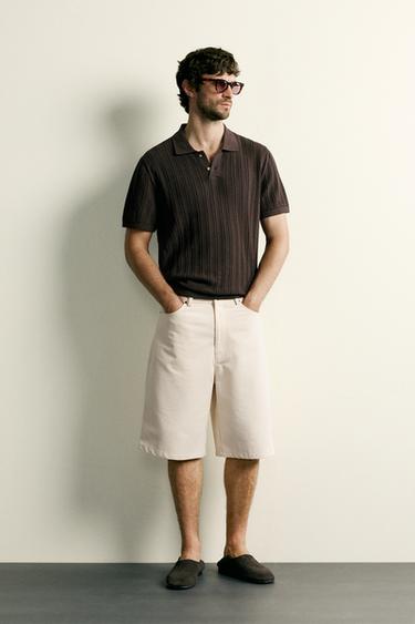 POLO EN MAILLE STRUCTURÉE AJOURÉE - Chocolat de Zara
