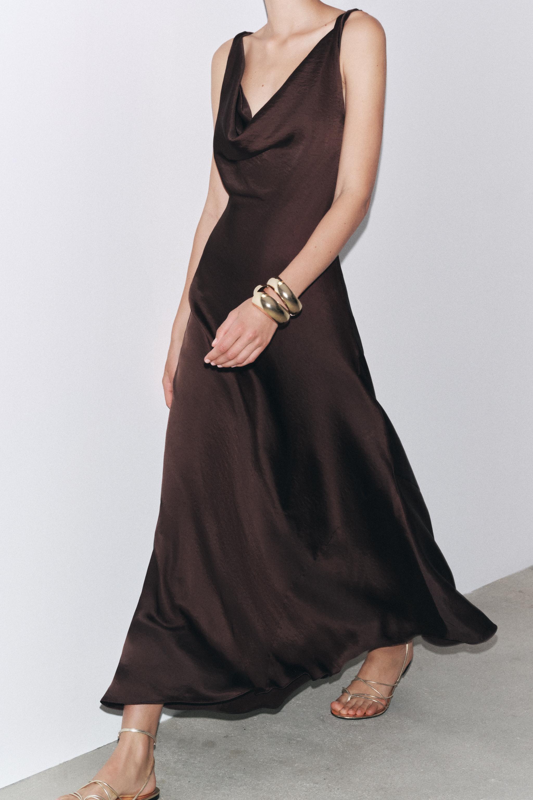 ZW COLLECTION LONG SATIN DRESS - Brown | ZARA Turkey