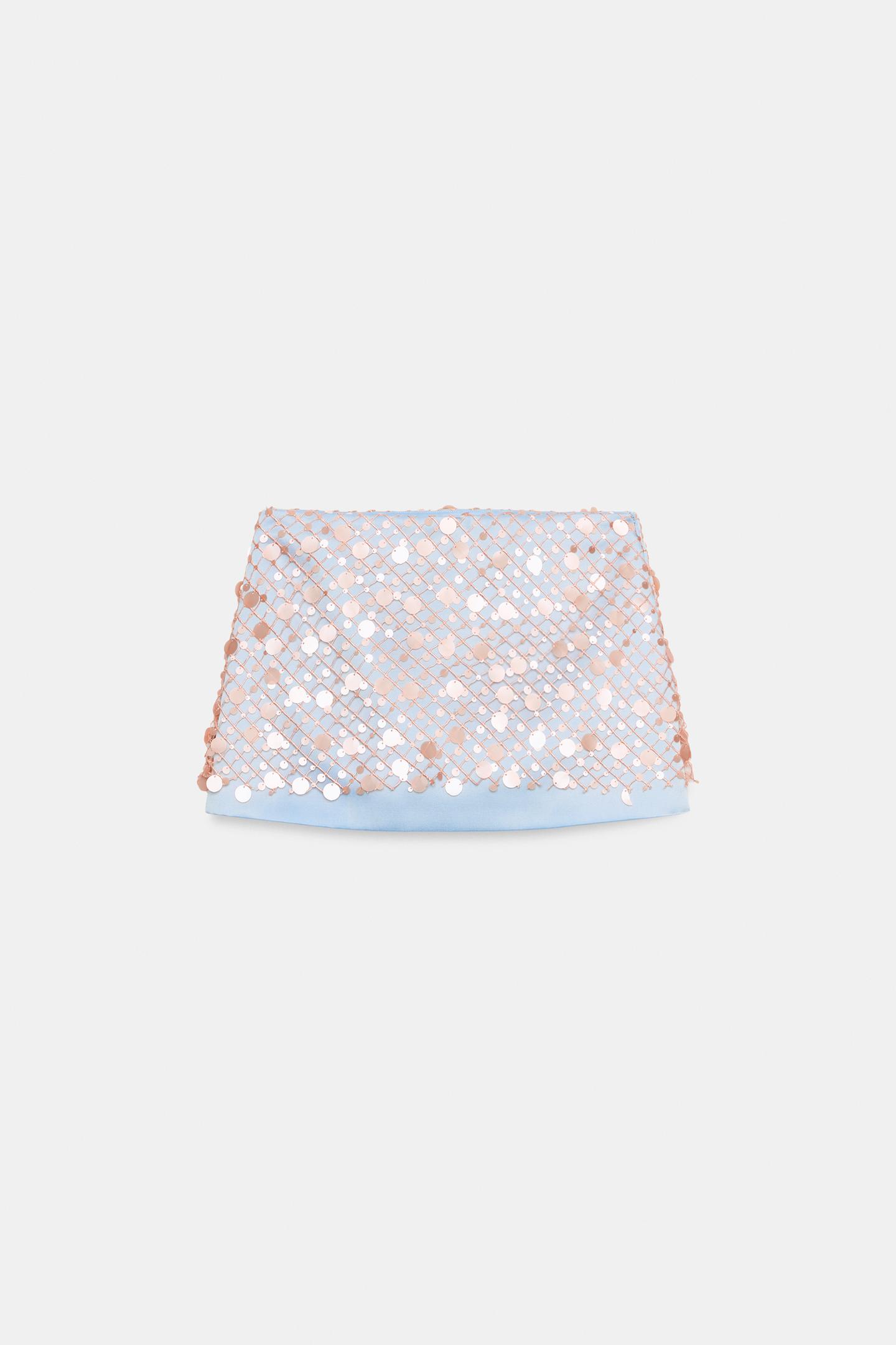 Женская юбка Zara Sequin Mini, цвет: Светлый синий — фото 10