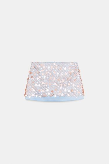 SEQUIN MINI SKIRT - Light blue by Zara
