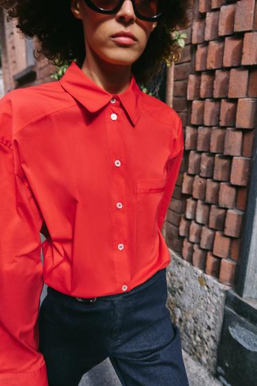 OVERSIZE POPLIN SHIRT - Red by Zara