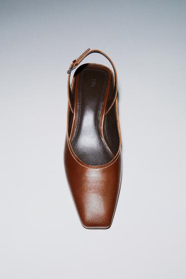 Zara LIMITED EDITION LEATHER SLINGBACK SHOES - Brown