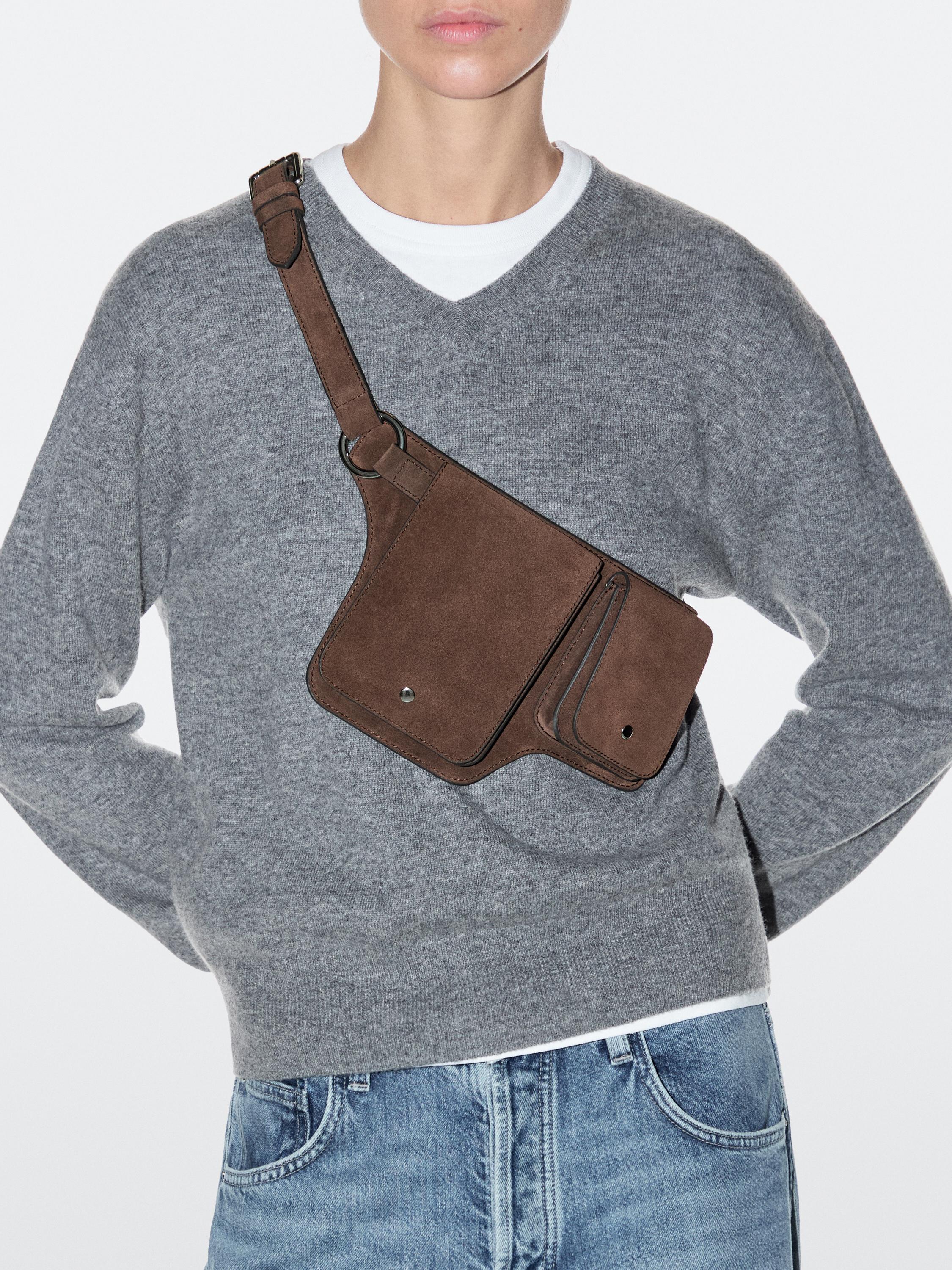 Split leather double compartment belt bag