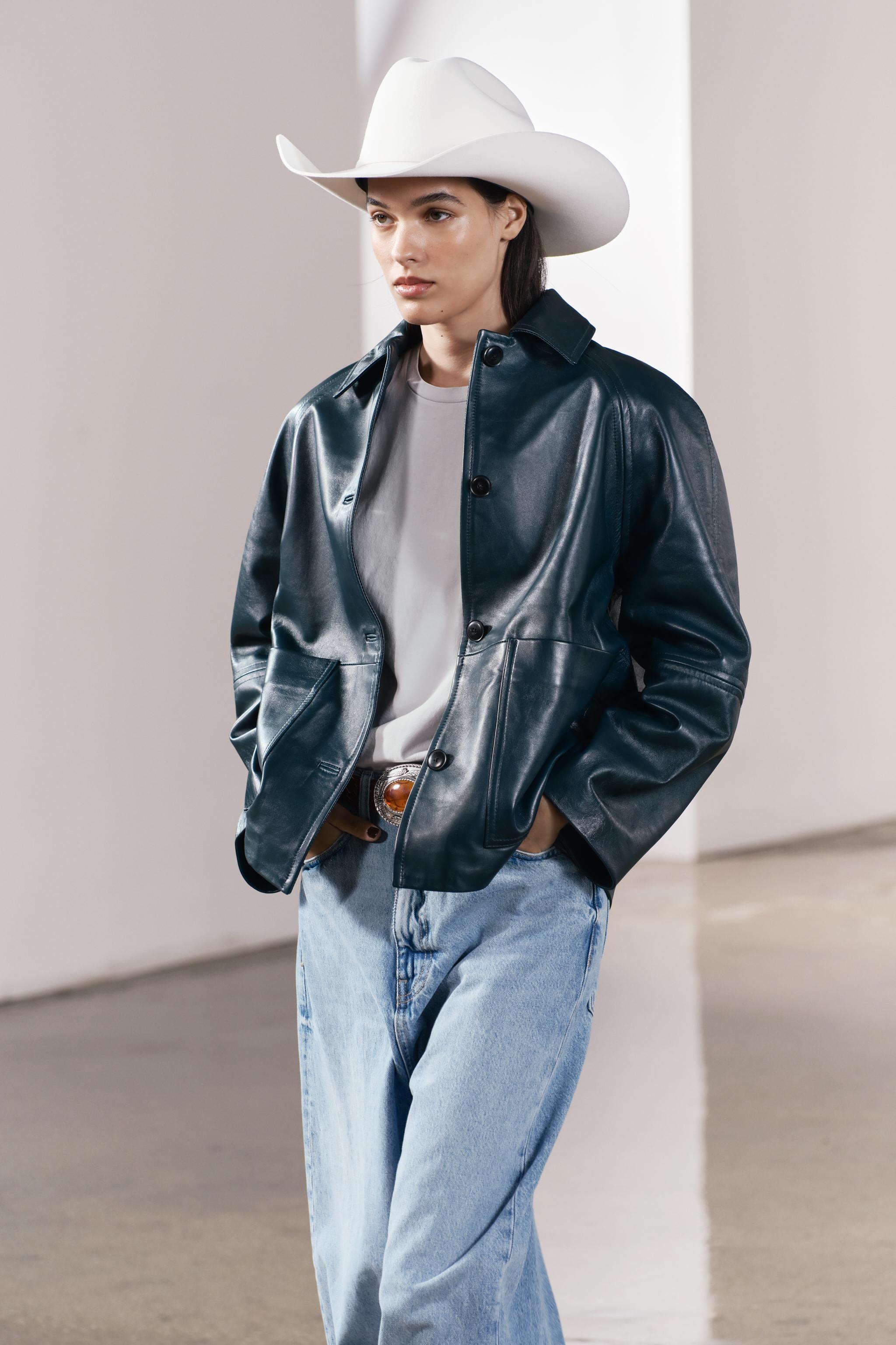 ZW COLLECTION SOFT LEATHER JACKET - Petrol blue | ZARA United Kingdom