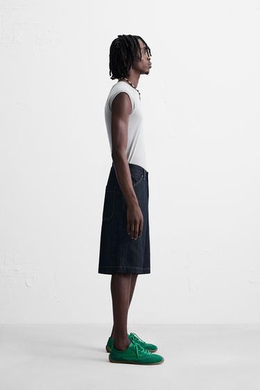 BAGGY FIT DENIM BERMUDA SHORTS WITH STITCHING - Blue by Zara - Image 3