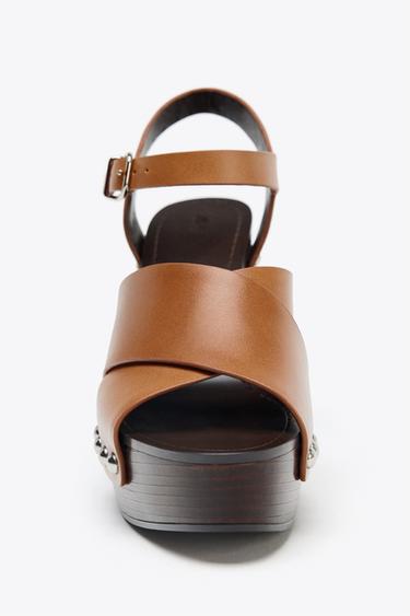 LEATHER STUDDED WEDGES - Brown by Zara - Image 3