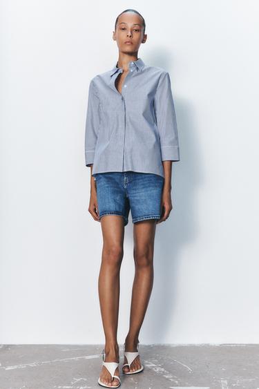 Zara ZW COLLECTION STRIPED SHIRT - Blue / White