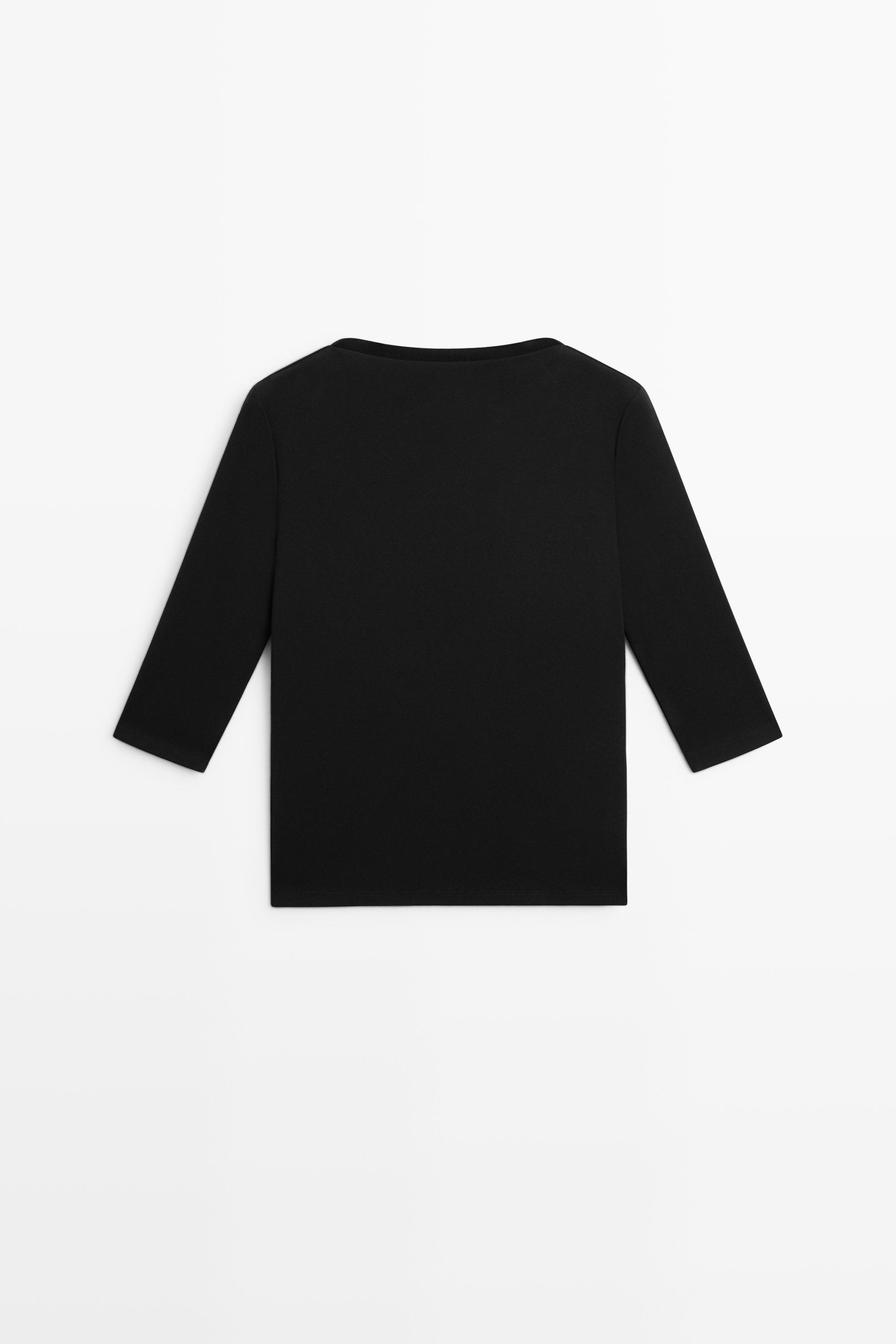 Stretch cotton blend mock neck T-shirt