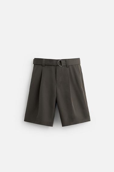BELTED WIDE-LEG BERMUDA SHORTS - Taupe grey by Zara