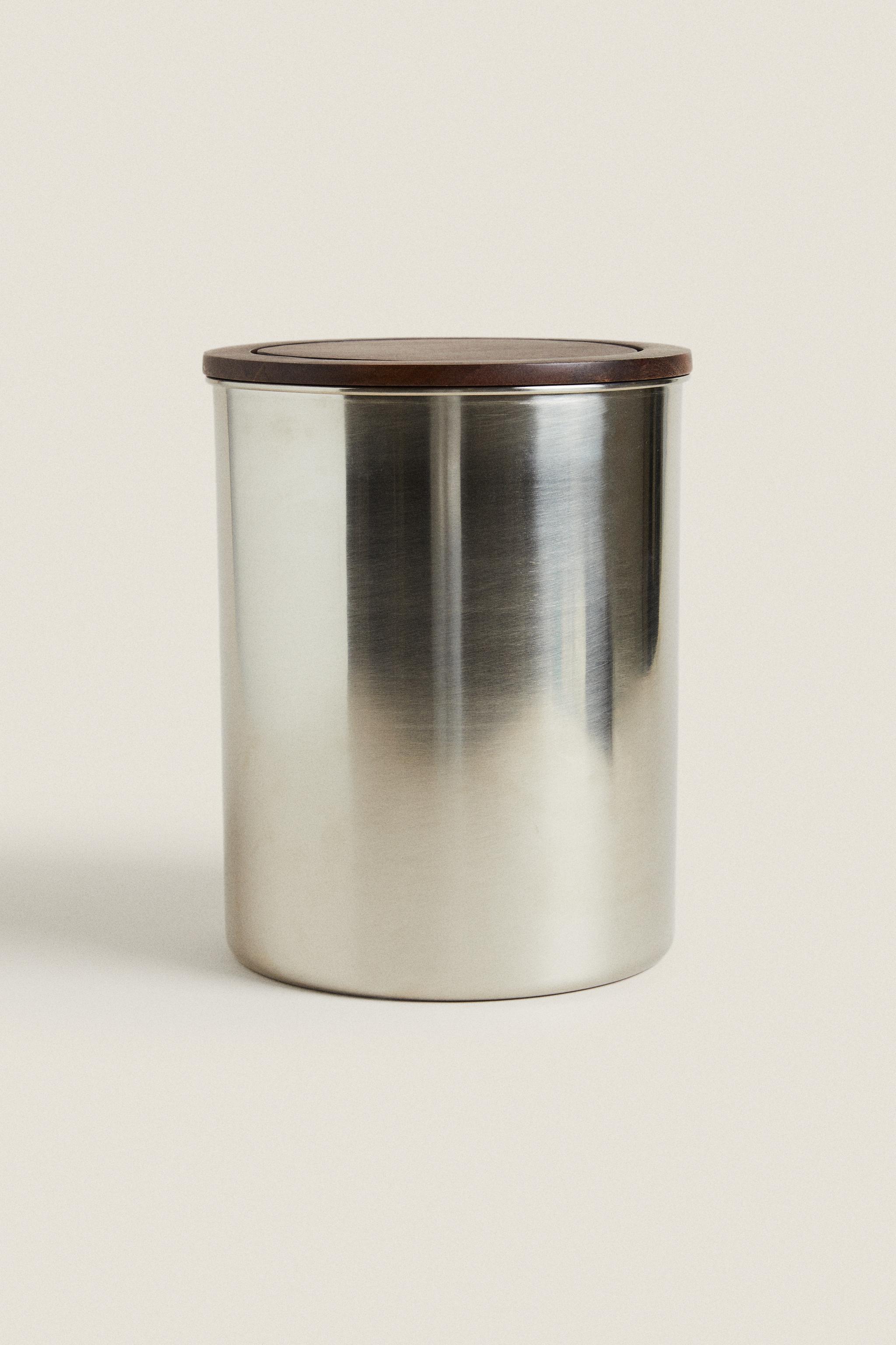 METAL WASTEPAPER BIN WITH WOOD LID - Matte silver | ZARA United States