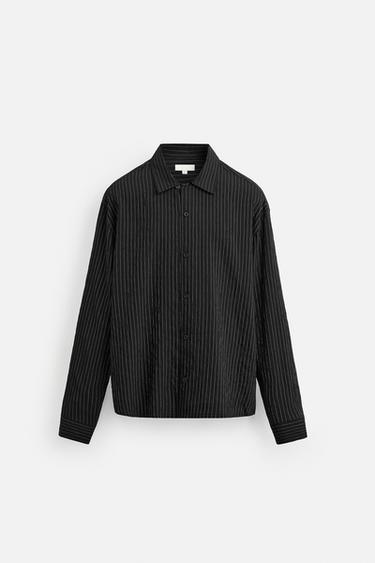 Zara FLOWY STRIPED SHIRT - Black