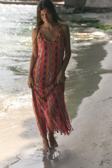 LONG FRINGED KNIT DRESS - Multicoloured by Zara