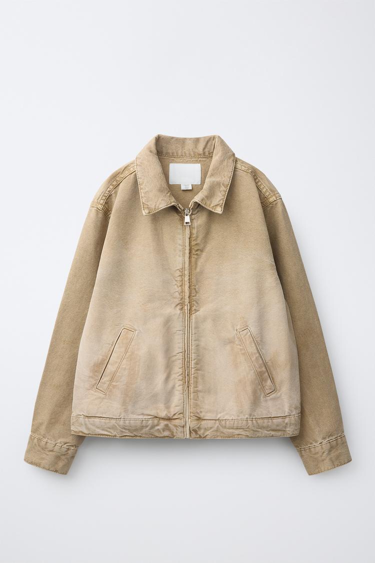 WASHED-EFFECT CANVAS JACKET — Ecru