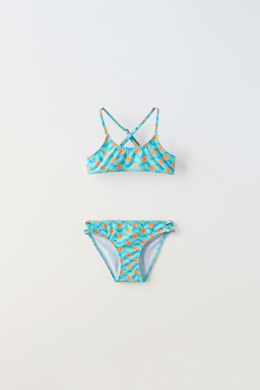 6-14 YEARS/ SCALLOPED FLORAL PRINT BIKINI SET - Aquamarine by Zara