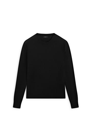 Pull en maille fine à col rond - Noir de Zara