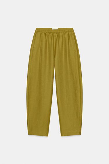 PANTALON BARREL AVEC LIN - Vert huile de Zara - Image 2