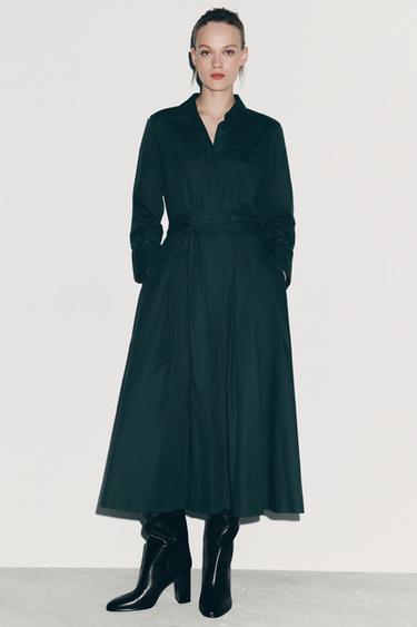 ZW COLLECTION SHIRT DRESS - Dark green by Zara