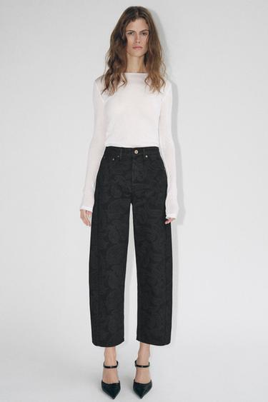 Zara ZW COLLECTION MID-RISE RELAXED ANKLE JEANS - charcoal gray