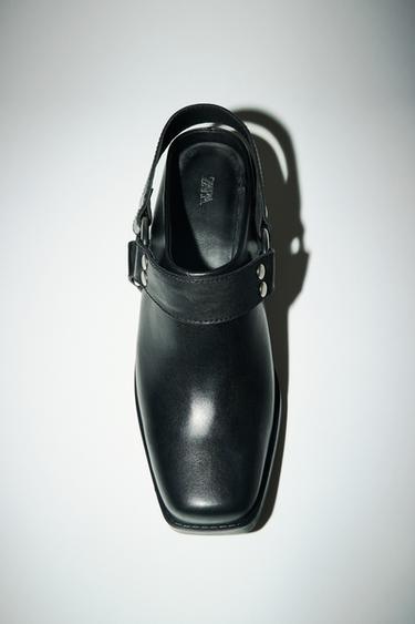 LEATHER CLOGS WITH REMOVABLE DETAIL - Black by Zara