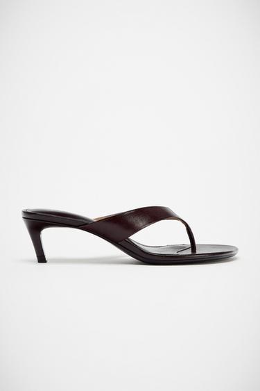 LEATHER MID-HEEL SANDALS - Brown by Zara