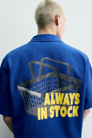 RELAXED FIT BASKET PRINT SHIRT - Blue by Zara - Image 5