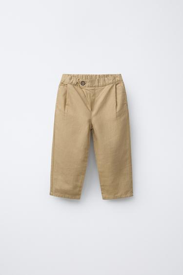 PANTALONI DRITTI CON LINO - cammello di Zara - Immagine 0
